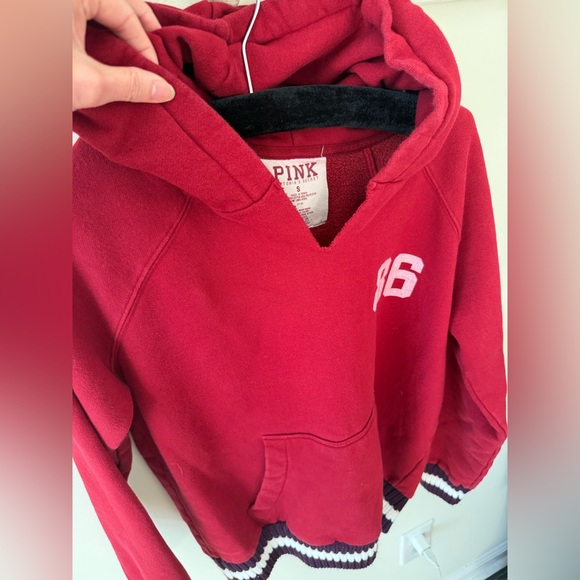 Rare PINK Victoria's Secret Hoodie - Cranberry Red - Picture 2 of 7